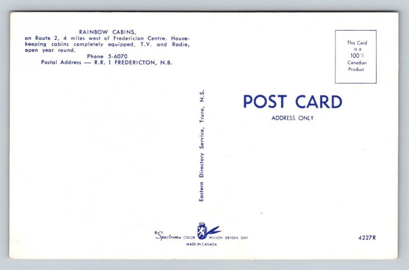 Rainbow Cabins   Fredricton  New Brunswick  Canada   Postcard