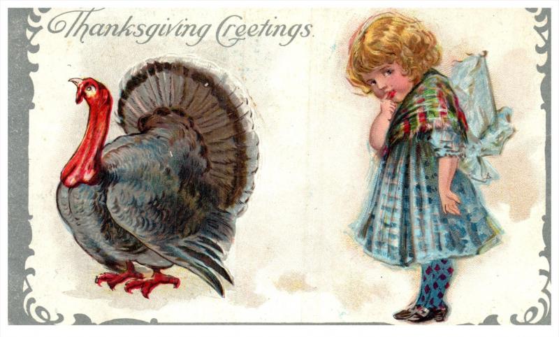 Thanksgiviing   Turkey Victorian dressed young girl