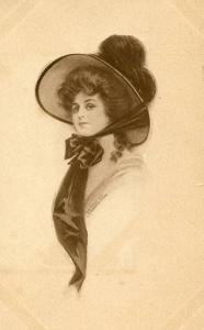 Lady in Hat, Large Bow (Sepia) - Artist Signed: J. Knowles Hare