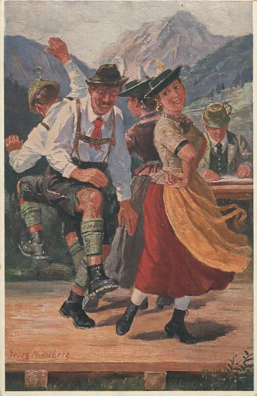 Artist Georg Mühlberg Oberlandler German folk types costume traditions unit of 2