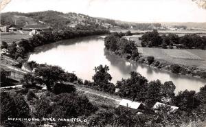 Ohio Postcard MARIETTA Real Photo RPPC c1940s MUSKINGUM RIVER Homes FACTORY? 3