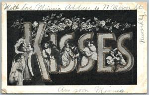 KISSES ANTIQUE 1906 PHOTOMONTAGE POSTCARD collage montage