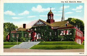 Vtg 1940s City Hall Ellsworth Maine ME Unused Linen Postcard