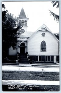 Dodgeville Wisconsin WI Postcard RPPC Photo First Baptist Church c1950's Vintage