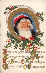 F96/ Santa Claus Christmas Postcard c1910 Smile Horseshoe 4