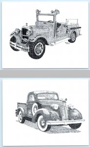 2 Postcard STUDEBAKER FIRE TRUCK & 1937 Express Truck BRUCE VERNON 4x5½ Modern