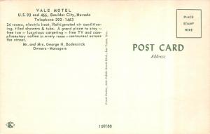 BOULDER CITY, NV Nevada   VALE MOTEL  Roadside  c1960's Chrome Postcard