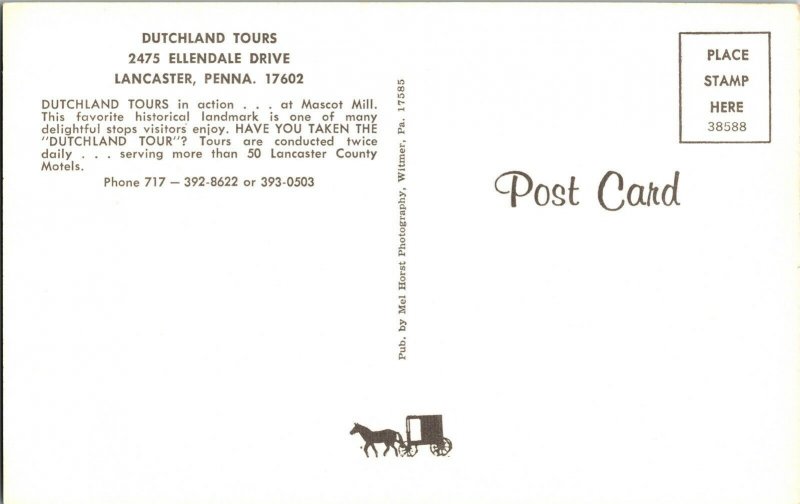 Dutchland Tours Lancaster Pennsylvania Mascot Bill Landmark Vtg Postcard Bus 