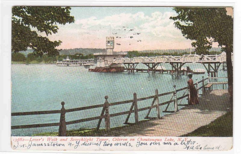 Lovers Walk Searchlight Tower Celeron Chautauqua Lake New York 1908 postcard