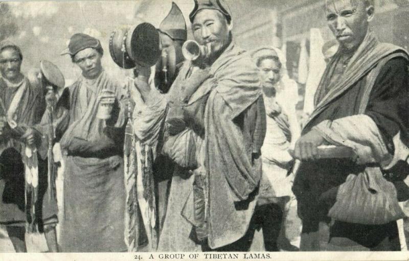 tibet thibet, Group of Tibetan Lamas with Drums (1910s) Burlington Smith (1)