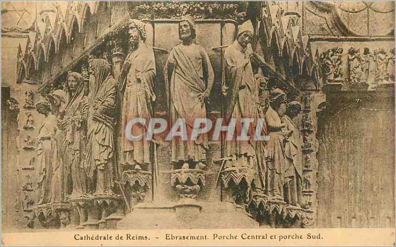 Old Postcard Cathedral of Reims ebrassement central porch and southern porch