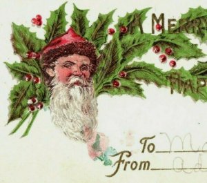 1880s-90s Embossed Victorian Christmas New Year's Santa Gift Tag P214