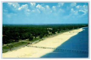 c1960 Aerial View Highway Beach Mississippi Gulf Coast Biloxi Pass MS Postcard