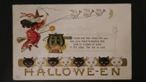 Witch on Broom Halloween Postcard from Ridgefield Park, NJ to Fitchburg, MA