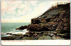 The Forty Steps Newport Rhode Island RI Rocky Waves Attraction View Postcard