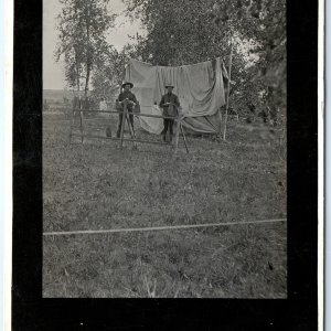 c1910s Men on Farm RPPC Doing Something ? Real Photo Tent? Postcard Odd A124