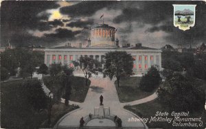 Columbus Ohio 1909 State Capitol At Night Showing McKinley Monument