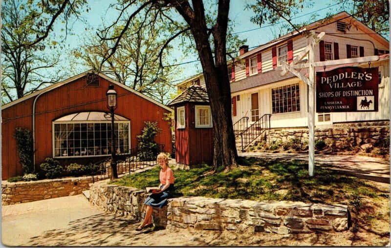 Lahaska Pennsylvania Peddlers Village Village Green Chrome WOB Postcard 