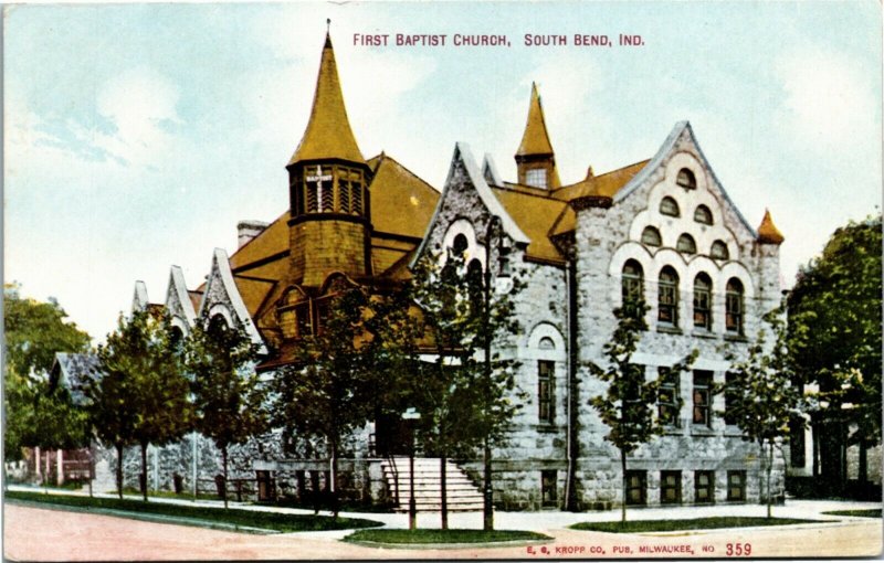 Postcard IN South Bend First Baptist Church ~1910 F19