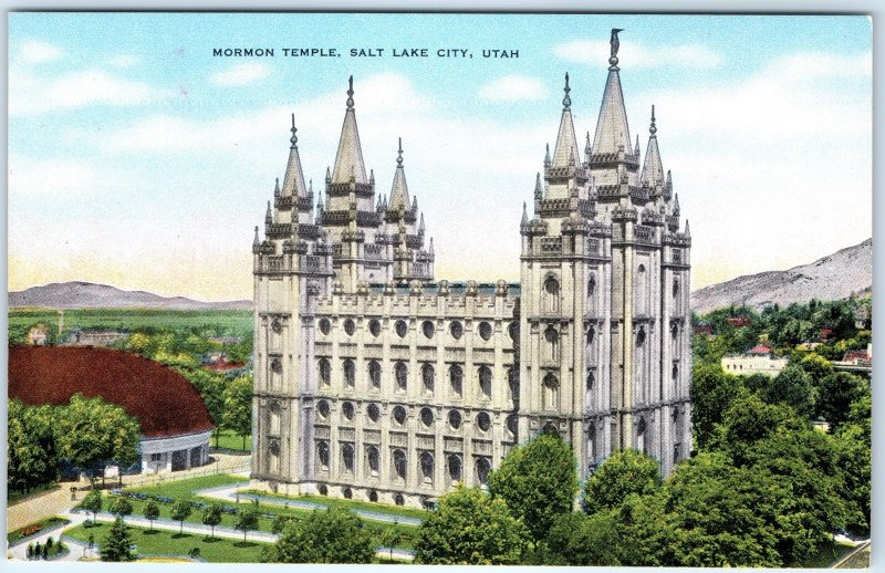 c1930s Salt Lake City, UT Mormon Temple Square Tabernacle Church Linen PC A289