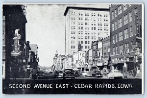 Cedar Rapids Iowa Postcard Second Avenue East Classic Cars Building 1940 Vintage