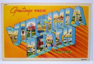 Greetings From Virginia Beach Large Big Letter Linen Postcard Metropolitan