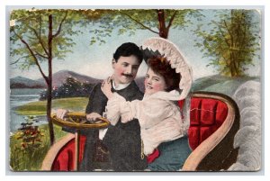 Romance Couple in Automobile Embracing DB Postcard V1