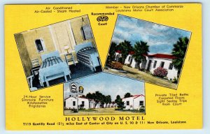 NEW ORLEANS, LA~ HOLLYWOOD MOTEL  c1950s  Roadside Linen Multiview Postcard