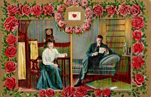 c.1909 Vintage Postcard Romance Floral Rose 'He Must have my letter' 'sweet girl