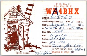 1962 QSL Radio Card Code WN4BHX Siler City North Carolina Statio Posted Postcard