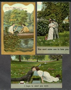 US  3 VINTAGE Romantic  Postcards Early 20th century precious