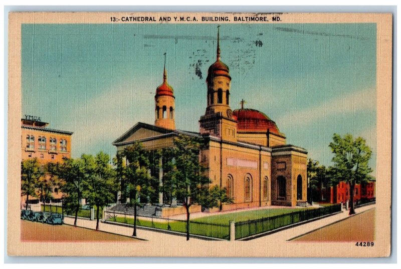 Baltimore Maryland MD Postcard Cathedral And Y.M.C.A. Building Roadside 1943