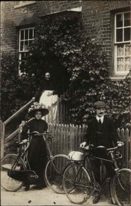 Young Woman and Man on Bikes Bicycles VINTAGE FASHION Antique RPPC