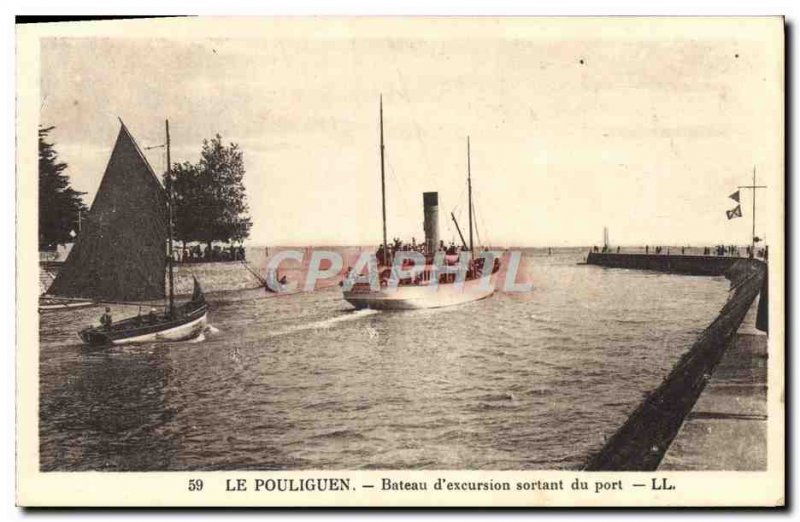 Old Postcard Pouliguen Beteau D & # 39Excursion Outgoing Du Port Boat