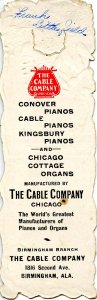 Advertising Bookmark-    The Cable Co, Pianos & Organs (6 X 2)