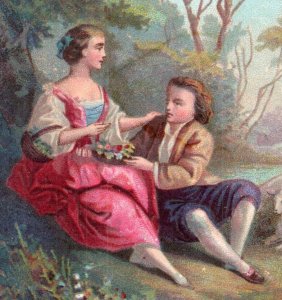 1870s-80s Victorian Trade Cards Romantic Couples Forest Set Of 2 F129