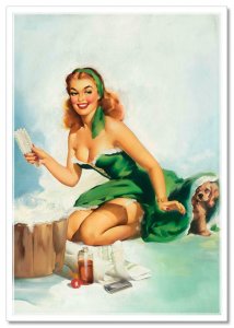 PIN UP GIRL by Edward Runci Woman Washing Puppy Dog MODERN Postcard