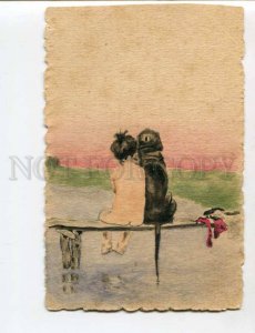 402571 NUDE Child DOG by SMOLYANOV PIGLHEIM Artist Signed OLD