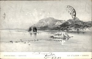 Corfu Greece Ulysses Island Mouse Island c1900-20s Vintage Postcard