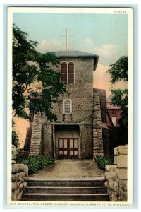 1937 San Miguel Church, Santa Fe New Mexico NM Phostint Fred Harvey Postcard