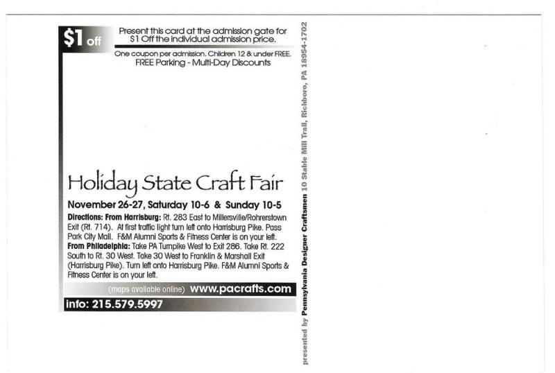 Holiday State Craft Fair Modern Advertising Postcard PA