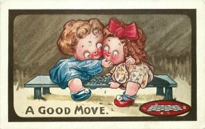 1913 Children Checkers Game Good Move cute Kiddies Postcard 22-107