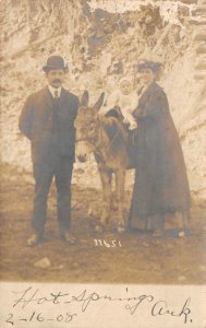 RPPC Hot Springs, Arkansas Donkey Family Photo 1908 Sedalia, MO Vintage Postcard