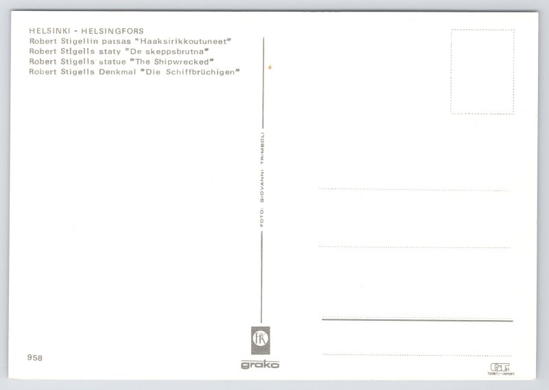 Helsinki Finland~Robert Stigells Statue “The Shipwrecked”~Continental Postcard