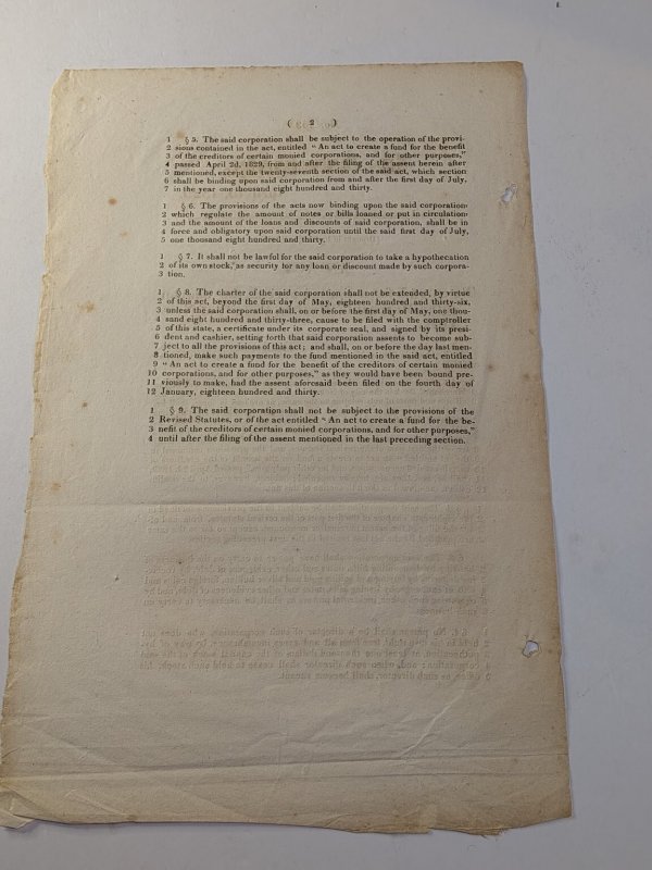 1829 NY Assembly Act Extending Merchants' Bank Charter Historic Document