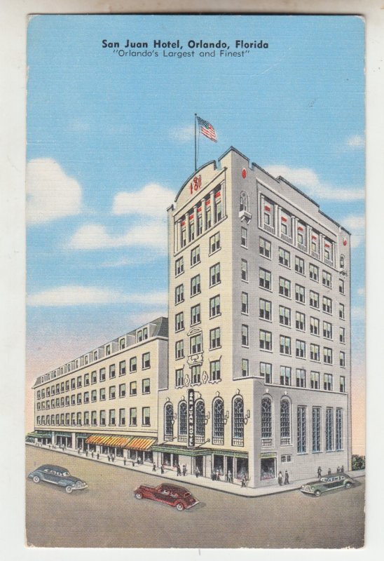 P2714 vintage postcard hotel san juan largest & finest orlando florida &old cars