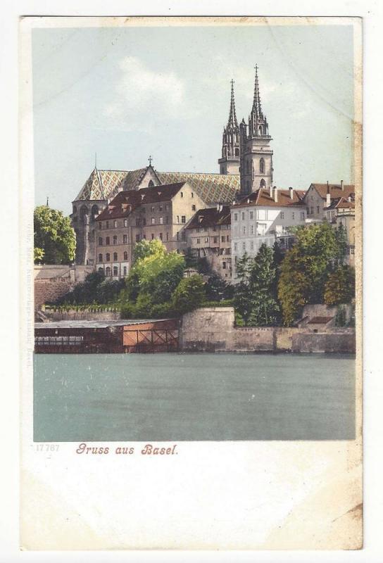 Switzerland Gruss aus Basel Greetings Church View Postcard