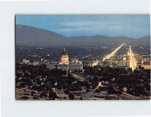 Postcard Panoramic Night View of Salt Lake City Utah USA