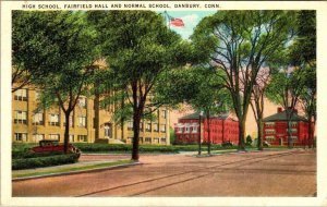 Danbury, CT Connecticut  HIGH SCHOOL~FAIRFIELD HALL & NORMAL SCHOOL  Postcard