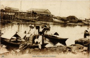 PC CPA SINGAPORE, MALAY SAMPAN AND BOYS, VINTAGE POSTCARD (b4358)